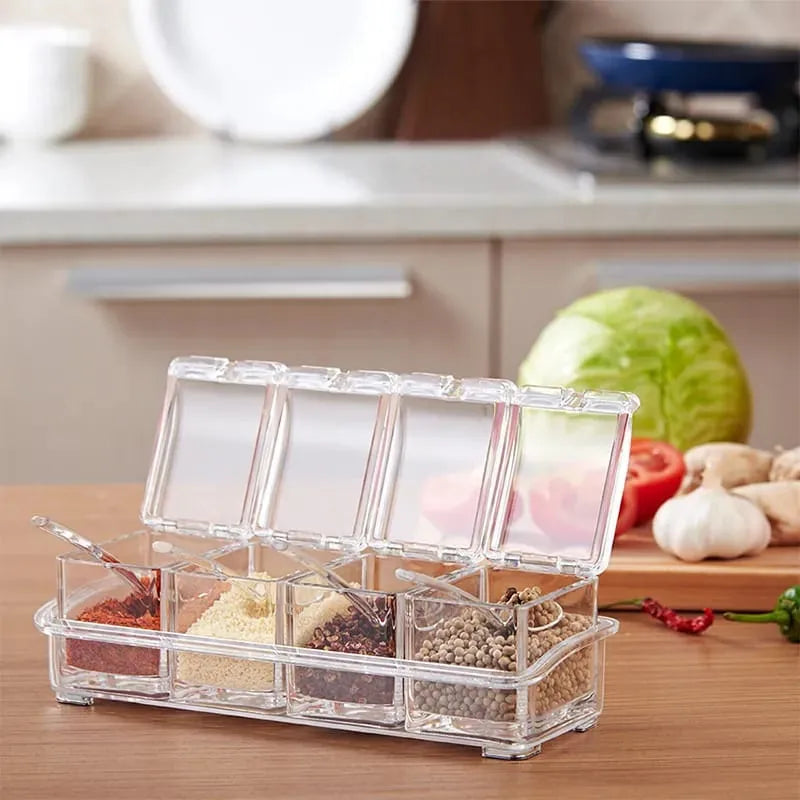 (UHNGE-ER)™ -Condimentero X4 Crysal : Tu Cocina Siempre Ordenada y Elegante