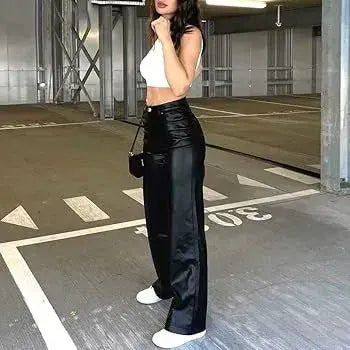 ( LLSB)™ -Pantalon Oversize Tipo Cuero Negro M :  Atrevida, Moderna y con Actitud